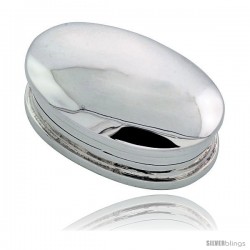 Sterling Silver Pill Box, 1 1/4" x 13/16" (32 mm x 21 mm) Elongated Oval Shape, High Polished Finish
