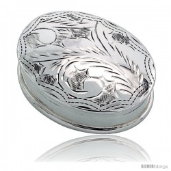 Sterling Silver Pill Box, 1 5/16" x 1" (34 mm x 26 mm) Oval Shape, Engraved Finish