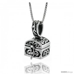 Sterling Silver Prayer Box Chest Shaped with Floral Design