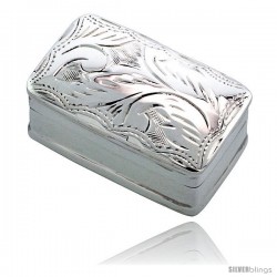 Sterling Silver Pill Box, 1 1/16" x 5/8" (27 mm x 17 mm) Rectangular Shape, Engraved Finish