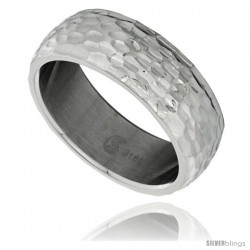 Surgical Steel Domed 8mm Wedding Band Ring Hammered Finish Comfort-Fit