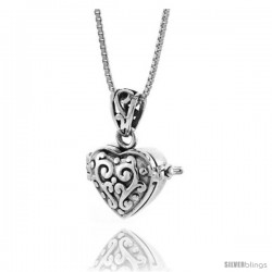 Sterling Silver Heart Shaped Prayer Box with Floral Design