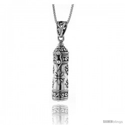 Sterling Silver Prayer Box Tubular Shape with floral Design