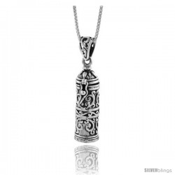 Sterling Silver Prayer Box Tubular Shape with floral Design -Style Pb43