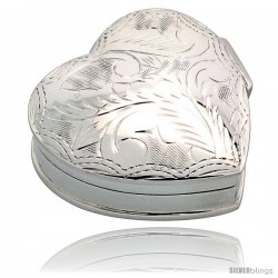 Sterling Silver Pill Box, 1 1/4" x 1 1/4" (32 mm x 32 mm) Heart Shape, Engraved Finish