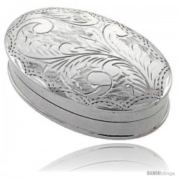 Sterling Silver Pill Box, 1 7/8" x 1 1/4" (48 mm x 32 mm) Oval Shape, Engraved Finish