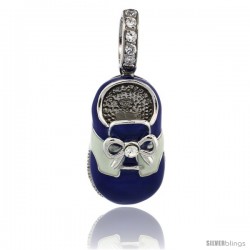 Sterling Silver Blue & White Enamel Baby Shoe Pendant w/ CZ Stones, 7/8 in. (23 mm) tall