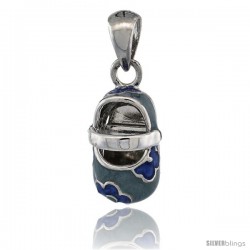 Sterling Silver Floral Blue Enamel Baby Shoe Pendant, 9/16 in. (15 mm) tall