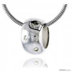 High Polished Sterling Silver 3/8" (10 mm) tall Round Pendant Slide, w/ Brilliant Cut CZ Stones, w/ 18" Thin Box Chain