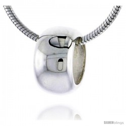 High Polished Sterling Silver 3/8" (10 mm) tall Plain Barrel Pendant Slide, w/ 18" Thin Box Chain