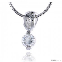 High Polished Sterling Silver 9/16" (14 mm) tall Pendant, w/ 5mm Brilliant Cut CZ Stone, w/ 18" Thin Box Chain