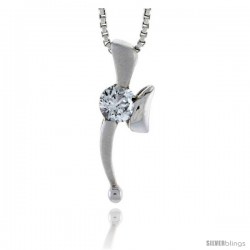 High Polished Sterling Silver 13/16" (21 mm) tall Pendant Slide, w/ 5mm Brilliant Cut CZ Stone, w/ 18" Thin Box Chain