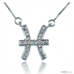 Sterling Silver Zodiac Sign Pisces Pendant Necklace, " The Fish " Astrological Sign ( Feb 20 - Mar 20 ), 7/8 in. (22 mm) tall