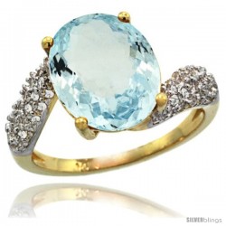 14k Gold Natural Aquamarine Ring 12x10 mm Oval Shape Diamond Halo, 1/2inch wide