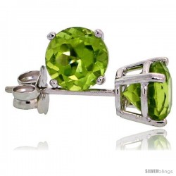 14K White Gold 5 mm Peridot Stud Earrings 1 cttw August Birthstone