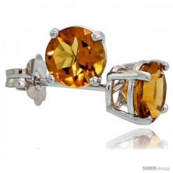 14K White Gold 5 mm Citrine Stud Earrings 1 cttw November Birthstone