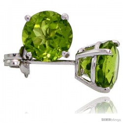 14K White Gold 6 mm Peridot Stud Earrings 2 cttw August Birthstone