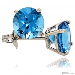 14K White Gold 6 mm Blue Topaz Stud Earrings 2 cttw December Birthstone