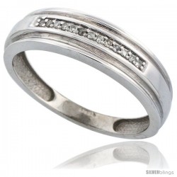 14k White Gold Men's Diamond Band, w/ 0.06 Carat Brilliant Cut Diamonds, 1/4 in. (6mm) wide -Style Ljw201mb