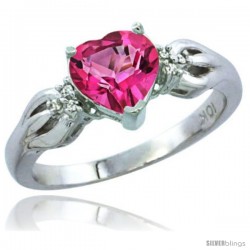 10K White Gold Natural Pink Topaz Ring Heart-shape 7x7 Stone Diamond Accent