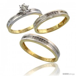 Gold Plated Sterling Silver Diamond Trio Wedding Ring Set His 4mm & Hers 3.5mm -Style Agy119w3