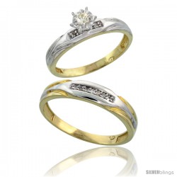 Gold Plated Sterling Silver 2-Piece Diamond Wedding Engagement Ring Set for Him & Her, 3.5mm & 4mm wide -Style Agy120em