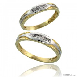 Gold Plated Sterling Silver Diamond 2 Piece Wedding Ring Set His 5mm & Hers 3.5mm -Style Agy120w2