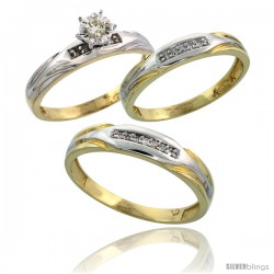 Gold Plated Sterling Silver Diamond Trio Wedding Ring Set His 5mm & Hers 3.5mm -Style Agy120w3