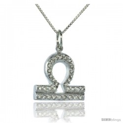 Sterling Silver Zodiac Sign Libra Pendant Necklace, " The Scales " Astrological Sign ( Sept 23 - Oct 22 ), 11/16 in. (18 mm)