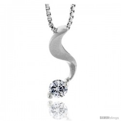 High Polished Sterling Silver 13/16" (20 mm) tall Swirl Pendant Slide, w/ 3mm Brilliant Cut CZ Stone, w/ 18" Thin Box Chain