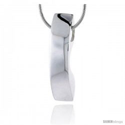 Sterling Silver High Polished Rectangular Slider Pendant, 1 3/16" (30 mm) tall, w/ 18" Thin Snake Chain