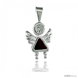 Sterling Silver January Birthstone Angel Pendant w/ Garnet Color Cubic Zirconia