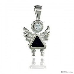 Sterling Silver February Birthstone Angel Pendant w/ Amethyst Color Cubic Zirconia