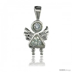 Sterling Silver April Birthstone Angel Pendant w/ Clear Color Cubic Zirconia