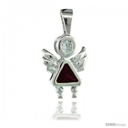 Sterling Silver July Birthstone Angel Pendant w/ Ruby Color Cubic Zirconia