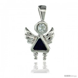 Sterling Silver September Birthstone Angel Pendant w/ Blue Sapphire Color Cubic Zirconia