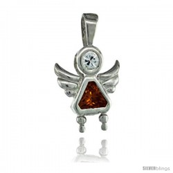 Sterling Silver November Birthstone Angel Pendant w/ Citrine Color Cubic Zirconia