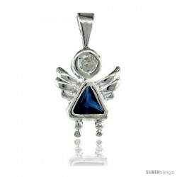 Sterling Silver December Birthstone Angel Pendant w/ Blue Topaz Color Cubic Zirconia