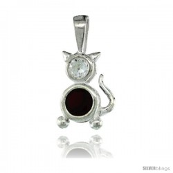 Sterling Silver January Birthstone Cat Pendant w/ Garnet Color Cubic Zirconia