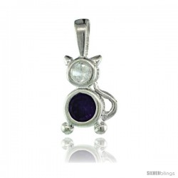 Sterling Silver February Birthstone Cat Pendant w/ Amethyst Color Cubic Zirconia