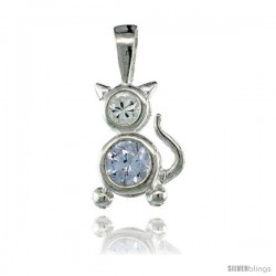 Sterling Silver June Birthstone Cat Pendant w/ Alexandrite Color Cubic Zirconia