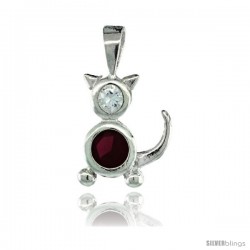 Sterling Silver July Birthstone Cat Pendant w/ Ruby Color Cubic Zirconia