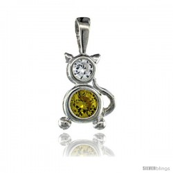 Sterling Silver November Birthstone Cat Pendant w/ Citrine Color Cubic Zirconia