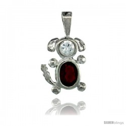 Sterling Silver January Birthstone Dog Pendant w/ Garnet Color Cubic Zirconia