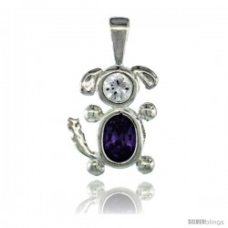 Sterling Silver February Birthstone Dog Pendant w/ Amethyst Color Cubic Zirconia