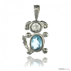 Sterling Silver March Birthstone Dog Pendant w/ Aquamarine Color Cubic Zirconia