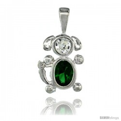 Sterling Silver May Birthstone Dog Pendant w/ Emerald Color Cubic Zirconia