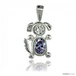 Sterling Silver June Birthstone Dog Pendant w/ Alexandrite Color Cubic Zirconia