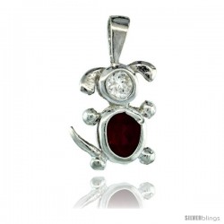 Sterling Silver July Birthstone Dog Pendant w/ Ruby Color Cubic Zirconia