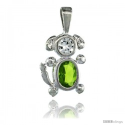 Sterling Silver August Birthstone Dog Pendant w/ Peridot Color Cubic Zirconia